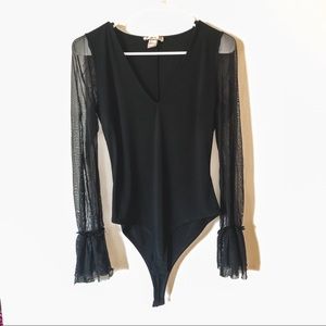 Forever 21 Semi-sheer Black V-neck Bodysuit Medium